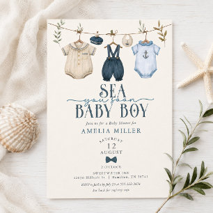 Convite Sea You Soon Baby Boy Roupa de Bebê Banho de Bebê