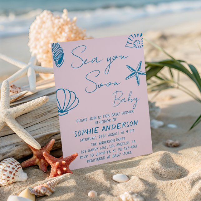 Convite Sea You Soon Baby Coastal Seashell Baby Shower (Criador carregado)