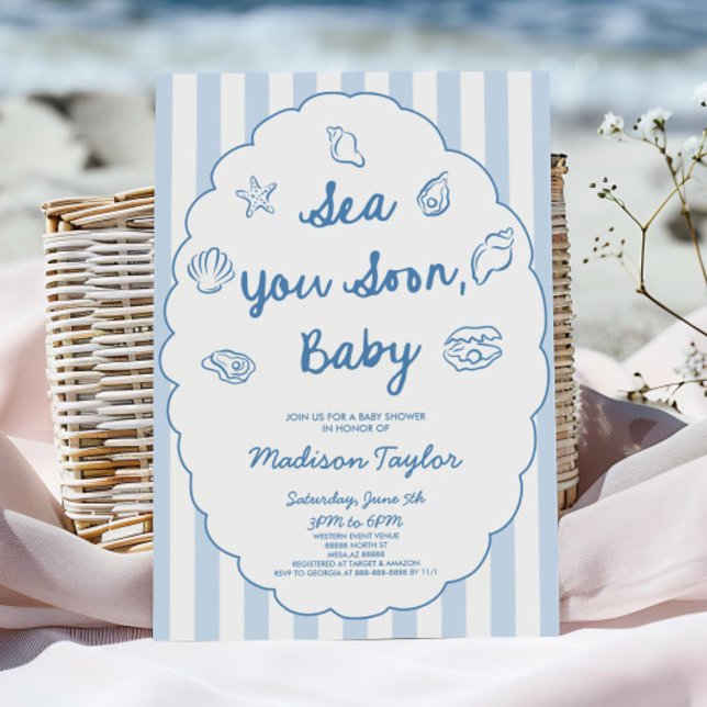 Convite Sea You Soon, Baby Seashell Coastal Baby Shower (Criador carregado)
