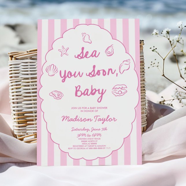 Convite Sea You Soon, Baby Seashell Coastal Baby Shower (Criador carregado)
