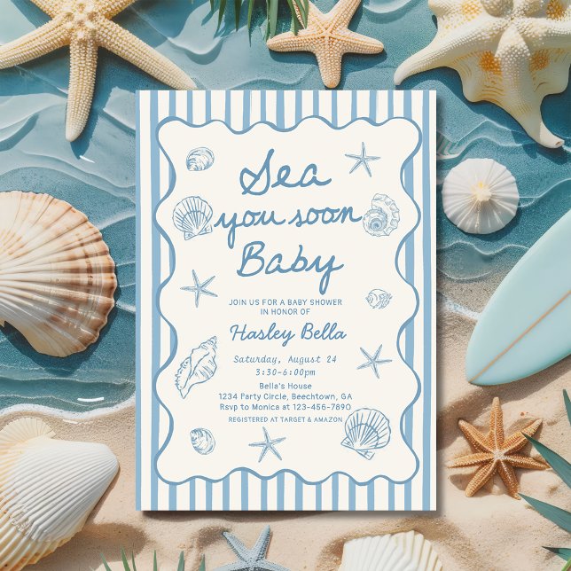 Convite Sea You Soon Baby Seashell Coastal Baby Shower (Criador carregado)