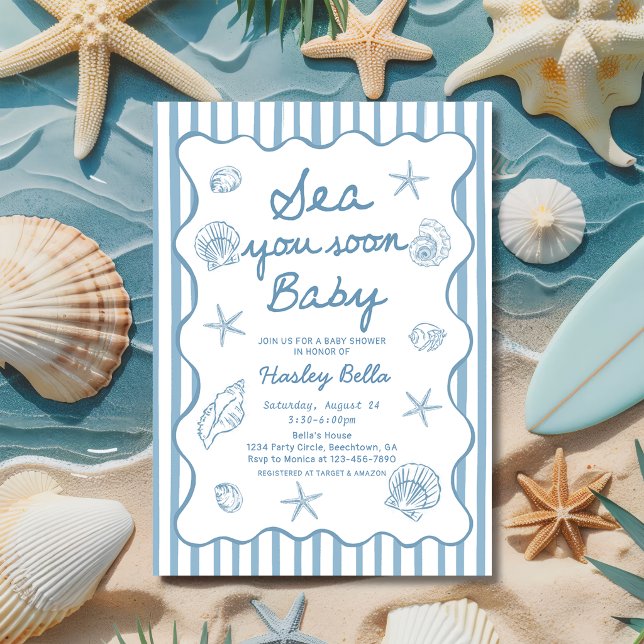 Convite Sea You Soon Baby Seashell Coastal Baby Shower (Criador carregado)