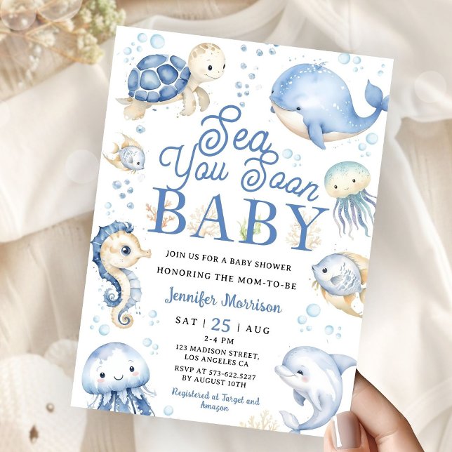 Convite Sea You Soon Baby Shower Boy Blue Ocean   (Criador carregado)