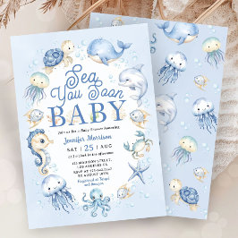 Convite Sea You Soon Baby Shower Boy Blue Ocean Animals