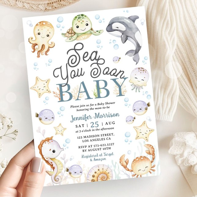 Convite Sea You Soon Baby Shower Ocean Gender Neutral (Criador carregado)