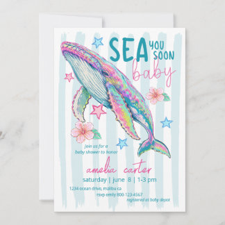 Convite Sea You Soon Baby Shower Whale Coastal Ocean Beach