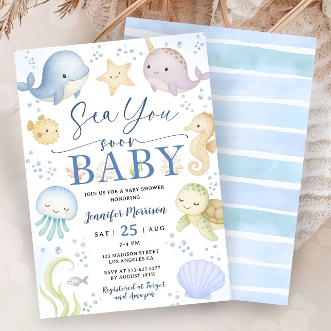 Convite Sea You Soon Boy Baby Shower Cute Ocean Invitation (Criador carregado)