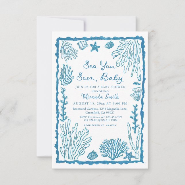 Convite Sea You Soon Coastal Baby Shower (Frente)