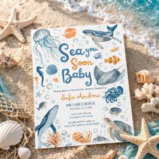 Convite Sea You Soon Coastal Baby Shower Invitation