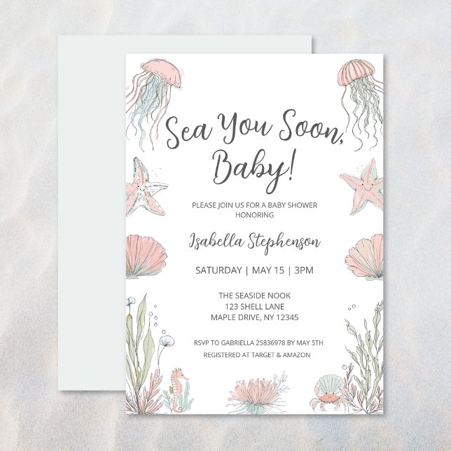 Convite Sea You Soon Cute Coastal Hand Drawn Baby Shower (Criador carregado)