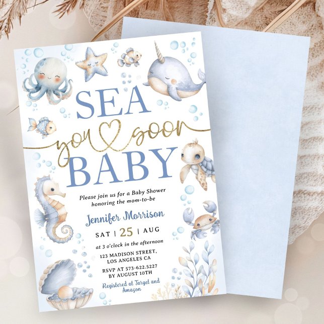 Convite Sea You Soon Modern Boy Sea Ocean Baby Shower (Criador carregado)