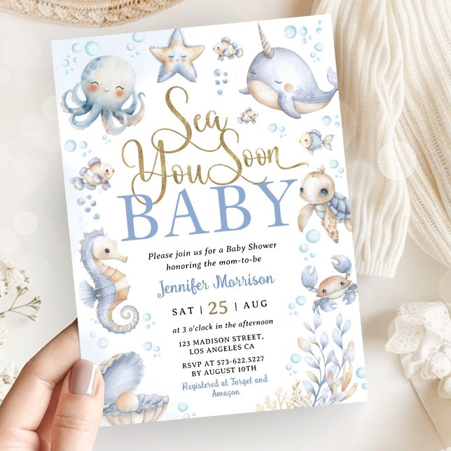 Convite Sea You Soon Ocean Animals Boy Baby Shower (Criador carregado)