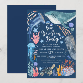 Convite Sea You Soon Ocean Animals Boy Baby Shower Invitat