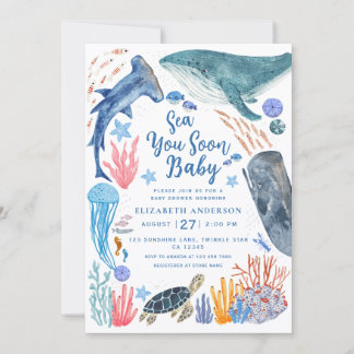 Convite Sea You Soon Ocean Animals Boy Baby Shower Invitat