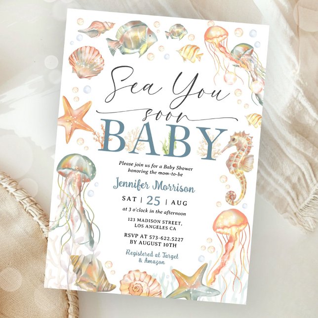Convite Sea You Soon Ocean Baby Shower Gender Neutral  (Criador carregado)