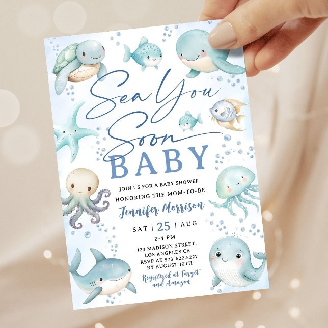 Convite Sea You Soon Ocean Whale Boy Baby Shower (Criador carregado)
