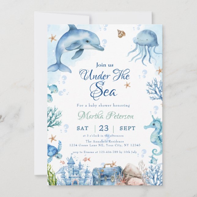 Convite Sea You Soon Seashell Baby Shower (Frente)