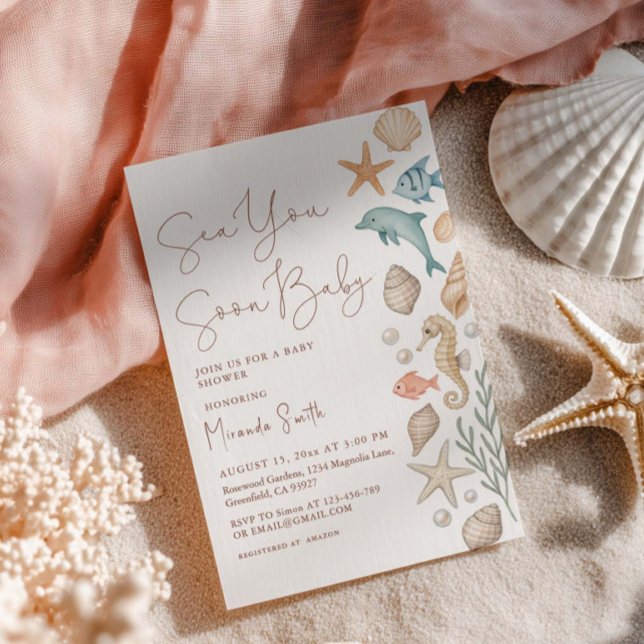 Convite Sea You Soon Seashells Baby Shower (Criador carregado)