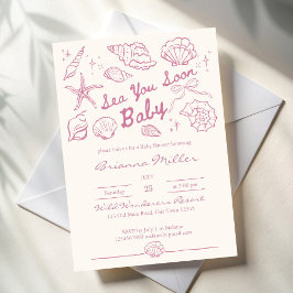 Convite Sea you soon seashells beach girls baby shower