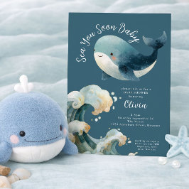Convite Sea You Soon Whale Ocean Turquoise Baby Shower