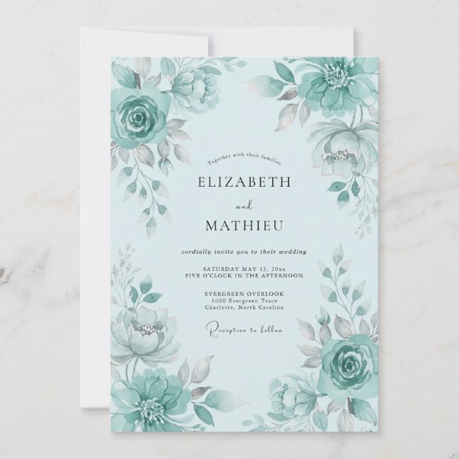 Convite Seafoam Green Lush Spring Wedding (Frente)