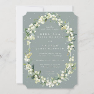 Convite Seafoam Green Snowberry+Eucalyptus Casamento no in