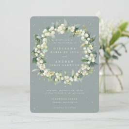 Convite Seafoam Green Snowberry+Eucalyptus Wreath Weding