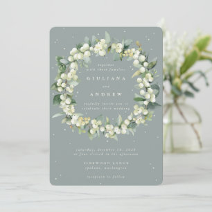 Convite Seafoam Green Snowberry+Eucalyptus Wreath Weding
