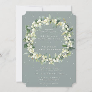 Convite Seafoam Green Snowberry+Eucalyptus Wreath Weding