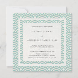Convite Seafoam Green + White Waves Elegant Beach Weding