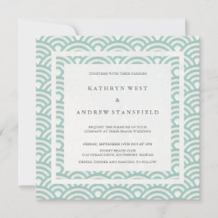 Convite Seafoam Green + White Waves Elegant Beach Weding