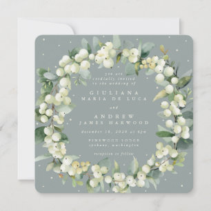 Convite Seafoam Snowberry+Eucalyptus Wreath Casamento Quad