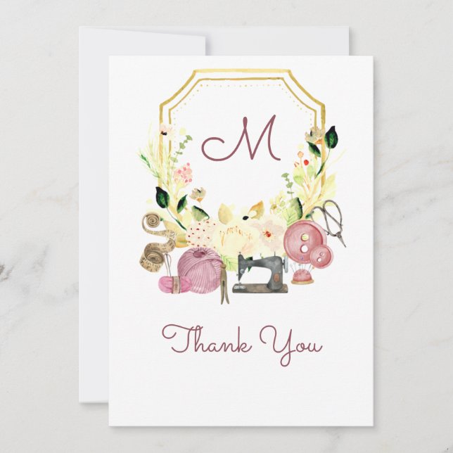 Convite Seamstress Monograma Crest para Costura (Frente)