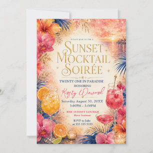 Convite Seara de Mocktail Sunset para Aniversário de 21 An