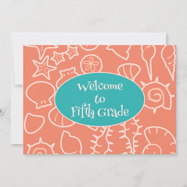 Convite Seashell Art Welcome to Class Teacher Message Card (Frente)