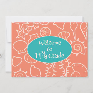 Convite Seashell Art Welcome to Class Teacher Message Card