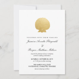 Convite Seashell Faux Gold Foil | Casamento Oceânico