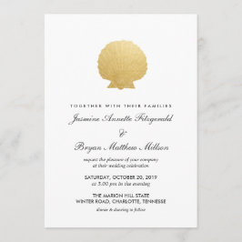 Convite Seashell Faux Gold Foil | Casamento Oceânico