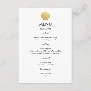 Convite Seashell Faux Gold Foil   Menu de Casamento Oceâni