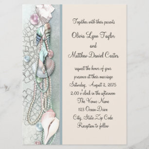 Convite Seashell Pearls Elegant Beach Wedding
