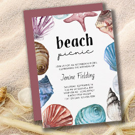 Convite Seashell Watercolor Beach Picnic Birday