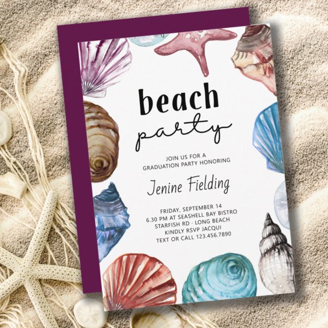 Convite Seashell Watercolor Graduation Beach Party (Criador carregado)