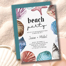 Convite Seashell Watercolor Noivado Beach Party
