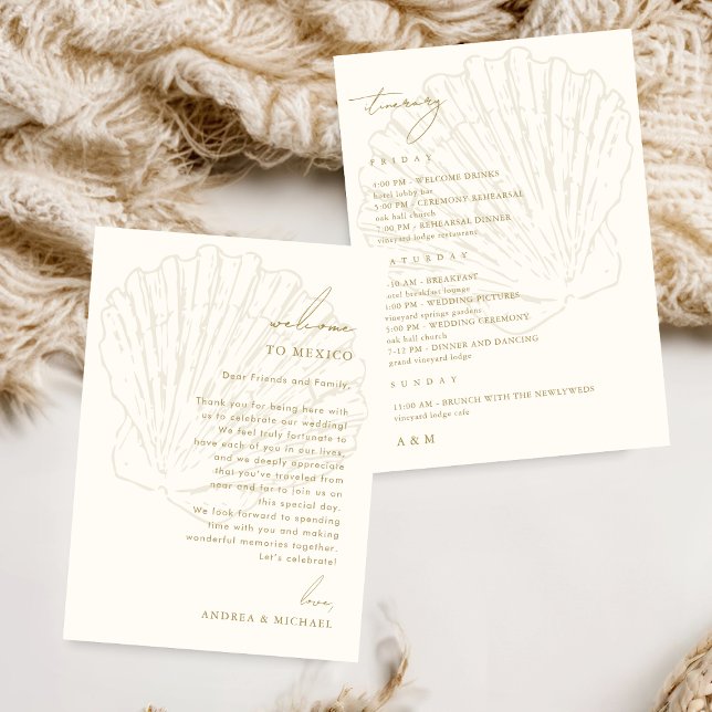 Convite Seashell Wedding Welcome Letter Itinerary Card (Criador carregado)