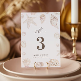 Convite Seashells 5x7 Pearls Nautical Wedding Table Number
