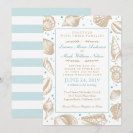 Convite Seashells - Aqua/Tan, Casamento de Praia Náutica