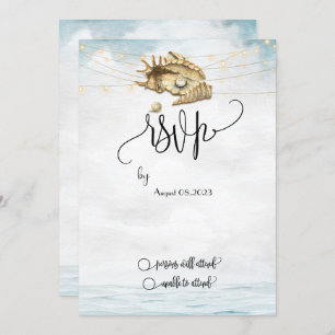 Convite Seashells,Sea,String Lights Script RSVP