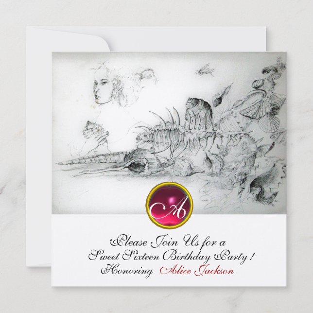 Convite SEASHELLS SWEET 16 PARTIDO,Ruby Monograma Champagn (Frente)