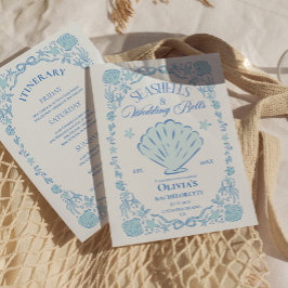 Convite Seashells Wedding Bells Bachelorette Blue