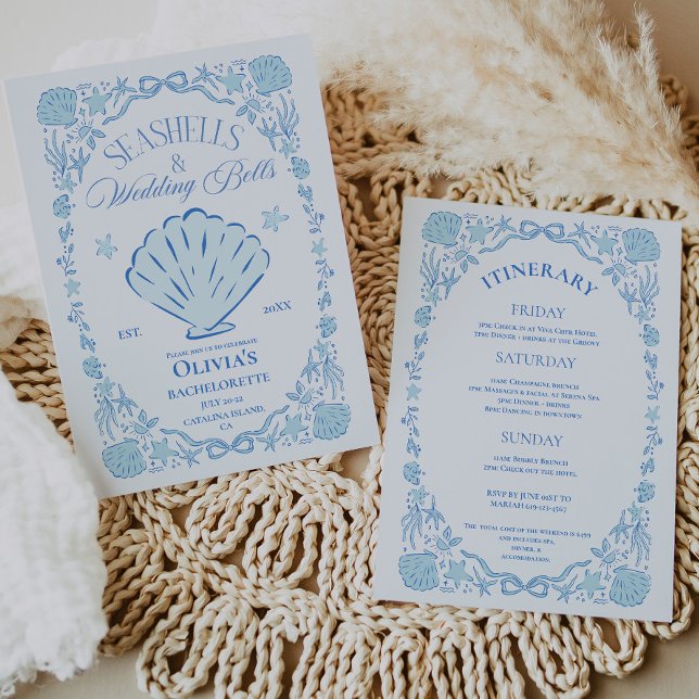 Convite Seashells Wedding Bells Bachelorette Blue (seashells wedding bells invite zazzle etsy
)